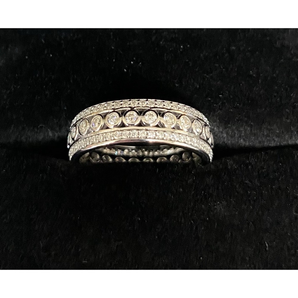 Crystal-Accented Silver Tone Band Ring - Elegant Women's Ring